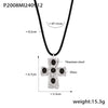 Beat Patterned Glass And Titanium Steel Cross Necklace With Black Rope 18K Gold Plated Pvd Finish