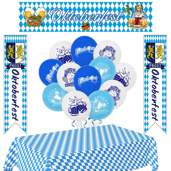 Beer Festival Party Decorations With Round Latex Balloons And Flag Banner Celebration Supplies Set