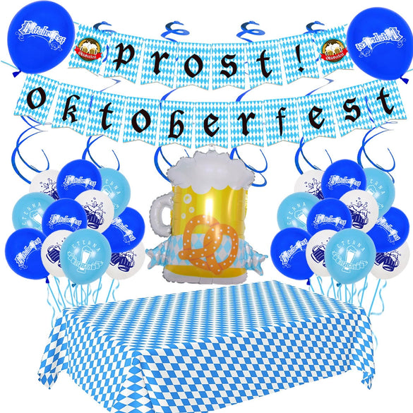 Beer Festival Party Decorations With Round Latex Balloons And Flag Banner Celebration Supplies Set