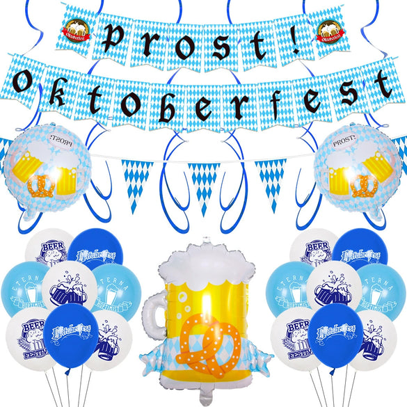 Beer Festival Party Decorations With Round Latex Balloons And Flag Banner Celebration Supplies Set