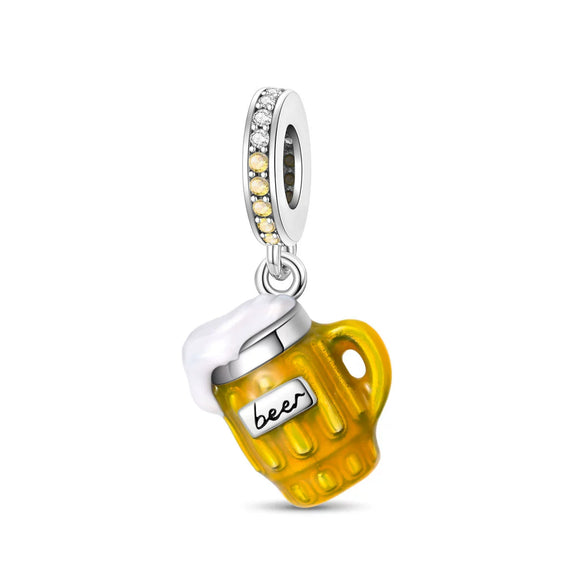 Beer Glass Pendant Beads Silver Plated Dripping Oil Original Design Diy Jewelry Accessories