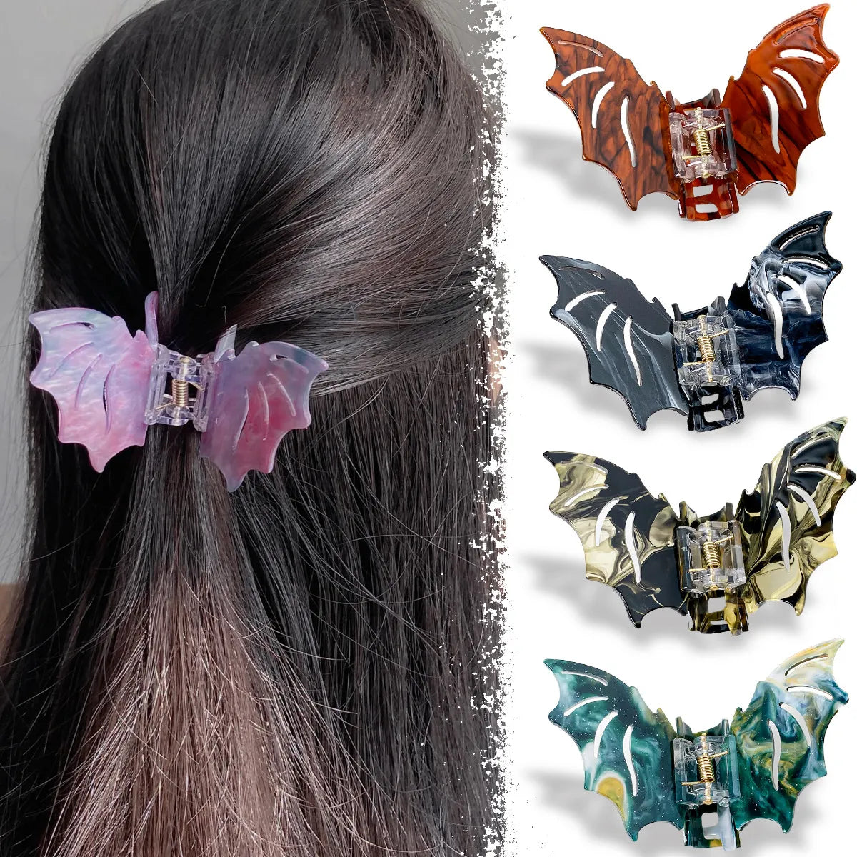 Befeiya Bat Grip Halloween Barrettes Clever Odd Girl Hair Claw Back Head Updo Shark Clip Gothic Hair Accessories