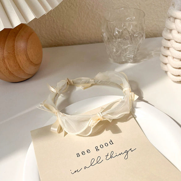 Beige Cream Cloth Handmade Wide Edge Headband