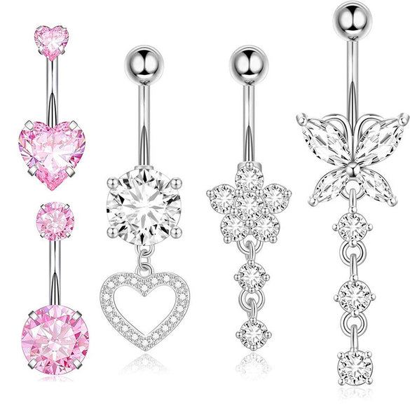 Belly Button Ring Set Stainless Steel Heartshaped Geometric Style Electroplated Body Piercing Jewelry