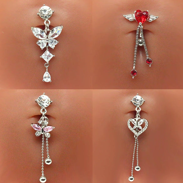 Belly Button Ring Stainless Steel Heartshaped Butterfly Bee Wings Bow Electroplated Unisex Body Puncture Jewelry