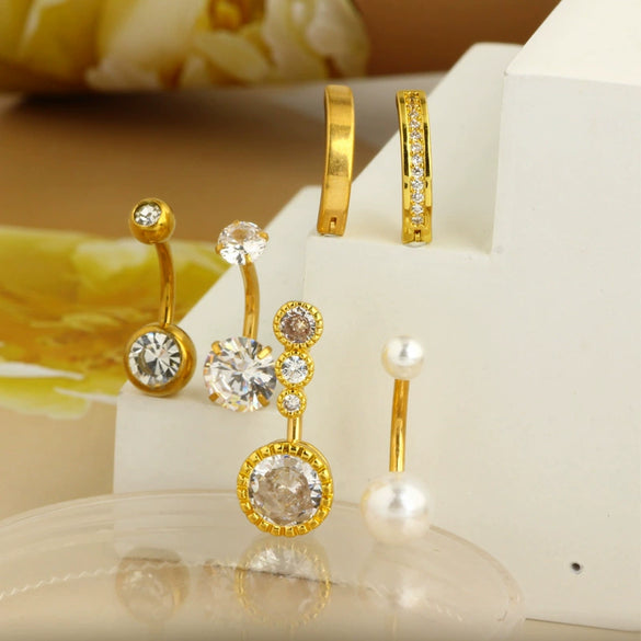 Belly Button Ring Stainless Steel Inlaid Zircon Geometric Style Electroplating Body Piercing Jewelry Set