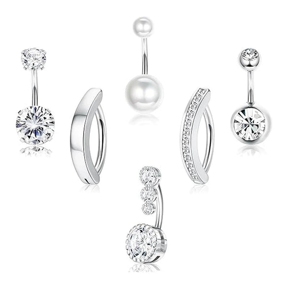 Belly Button Ring Stainless Steel Inlaid Zircon Geometric Style Electroplating Body Piercing Jewelry Set