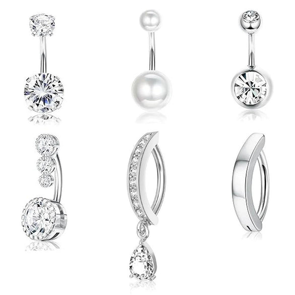 Belly Button Ring Stainless Steel Inlaid Zircon Geometric Style Electroplating Body Piercing Jewelry Set