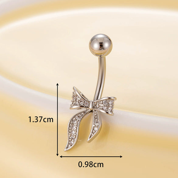 Belly Button Ring Stainless Steel Microinlaid Zircon Love Bow Women's Fashion Electroplating