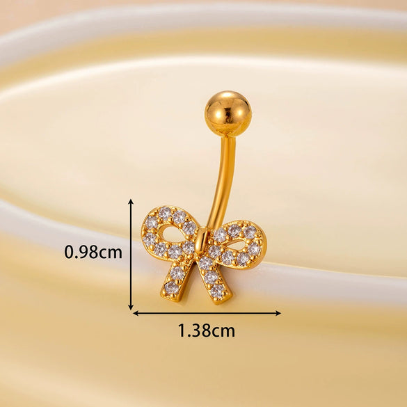Belly Button Ring Stainless Steel Microinlaid Zircon Love Bow Women's Fashion Electroplating