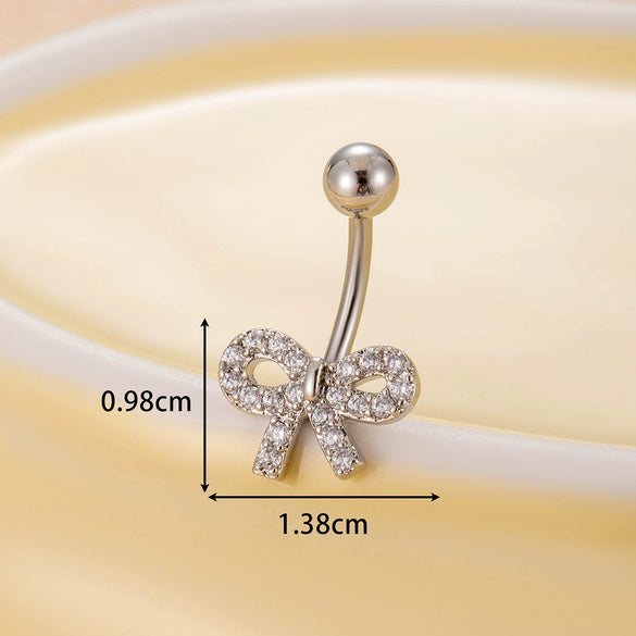 Belly Button Ring Stainless Steel Microinlaid Zircon Love Bow Women's Fashion Electroplating