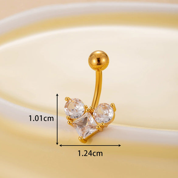 Belly Button Ring Stainless Steel Microinlaid Zircon Love Bow Women's Fashion Electroplating