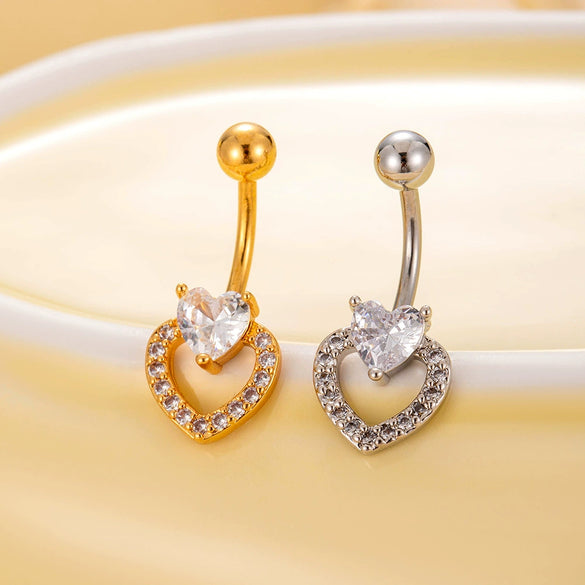 Belly Button Ring Stainless Steel Microinlaid Zircon Love Bow Women's Fashion Electroplating