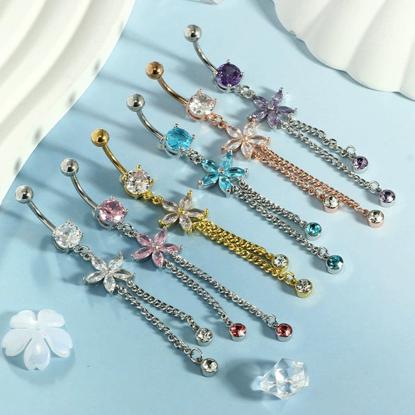 Belly Button Ring Stainless Steel Star Inlaid Zircon Electroplating Body Jewelry