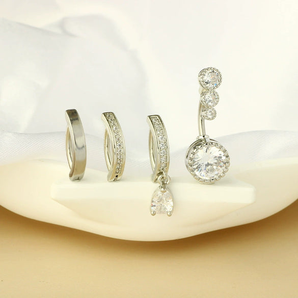 Belly Button Ring Stainless Steel Zircon Geometric Electroplating Unisex Body Puncture Jewelry Set