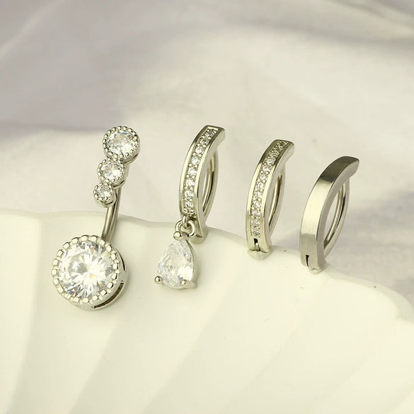 Belly Button Ring Stainless Steel Zircon Geometric Electroplating Unisex Body Puncture Jewelry Set