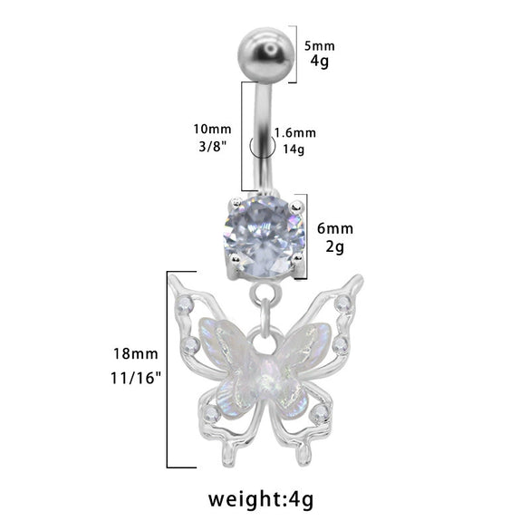 Belly Ring Jewelry Zinc Alloy Heart Shape Flash Butterfly Style Unisex