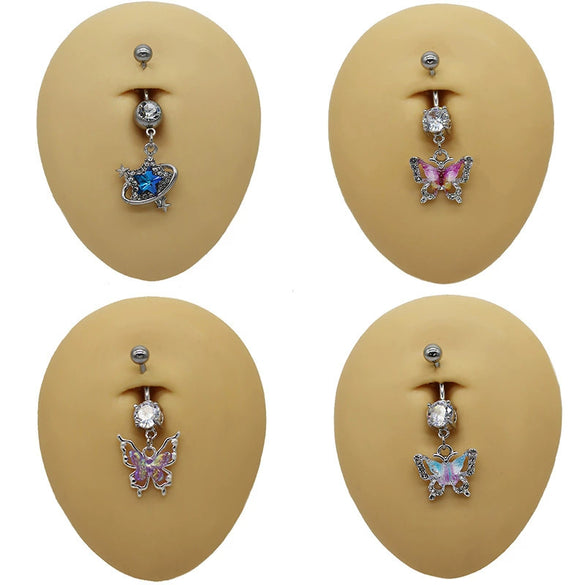 Belly Ring Jewelry Zinc Alloy Heart Shape Flash Butterfly Style Unisex