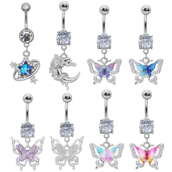 Belly Ring Jewelry Zinc Alloy Heart Shape Flash Butterfly Style Unisex