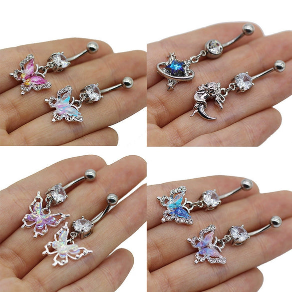 Belly Ring Jewelry Zinc Alloy Heart Shape Flash Butterfly Style Unisex