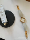 Belt Bracelet Watch Women Medieval Style Alloy Stainless Steel Four Leaf Clover Flower Shape