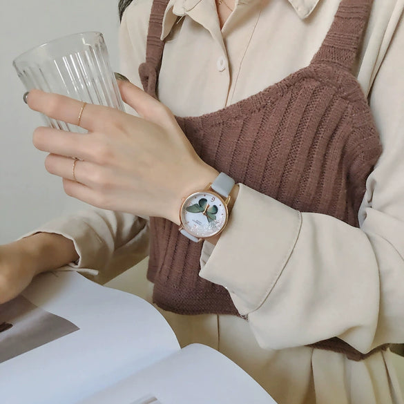 Belt Watch Alloy Case Imitation Leather Strap Round Dial Vintage Artistic Style