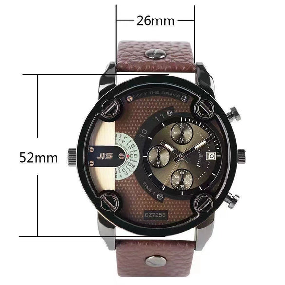 Belt Watch Alloy Leather Stainless Steel Round Dial Military Business Style