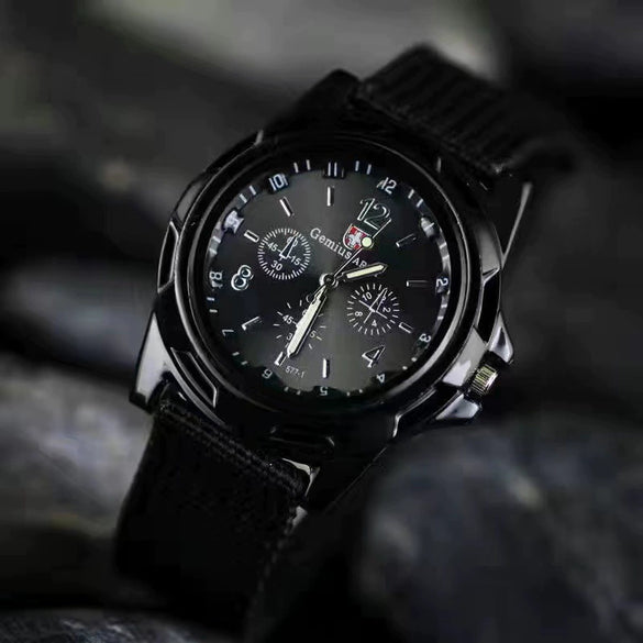 Belt Watch Alloy Leather Stainless Steel Round Dial Military Business Style