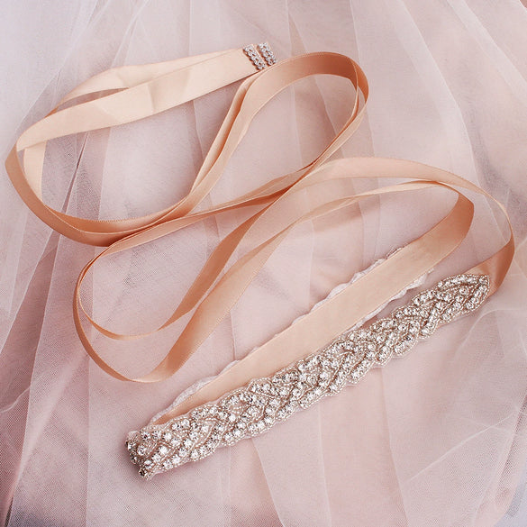 Belt Wedding Dress Accessories Handstitched Metal Crystal Rhinestone Applique Waist Decoration For Bride