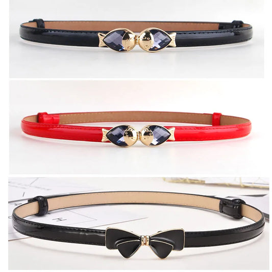 Belt Women'S Decorative Thin Belt Gemstone Double Buckle Adjustable Belt