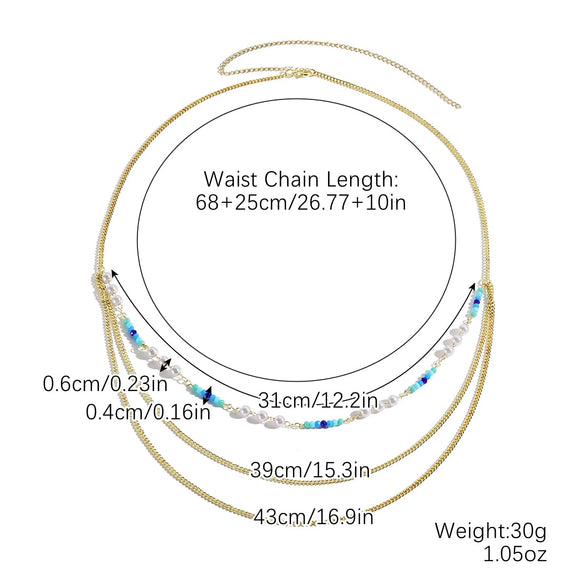 Bikini Navel Waist Chain Metal Multi Layer Pearl All Match Style