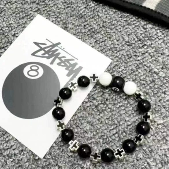 Billiards Bracelet Stone Alloy Geometric Cross Enamel Handmade Unisex