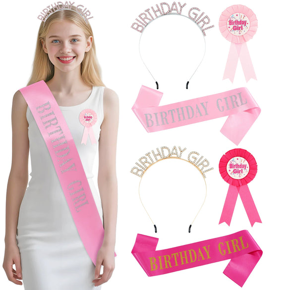 Birthday Girl Headband Shoulder Strap Badge 3Piece Set Alloy Semimanual And Semimechanical Party Decoration Accessories