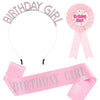 Birthday Girl Headband Shoulder Strap Badge 3Piece Set Alloy Semimanual And Semimechanical Party Decoration Accessories
