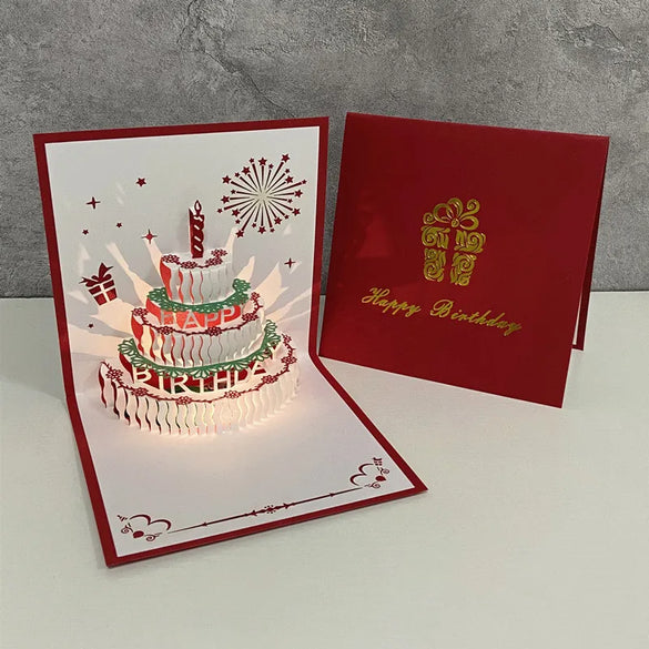 Birthday Greeting Card Music Light 3d 3d Cake Diy Handmade Gift High Sense Blessing Staff Card
