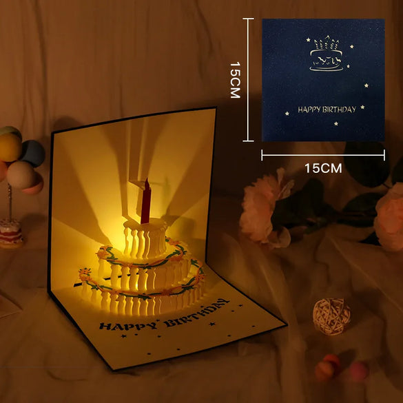 Birthday Greeting Card Music Light 3d 3d Cake Diy Handmade Gift High Sense Blessing Staff Card