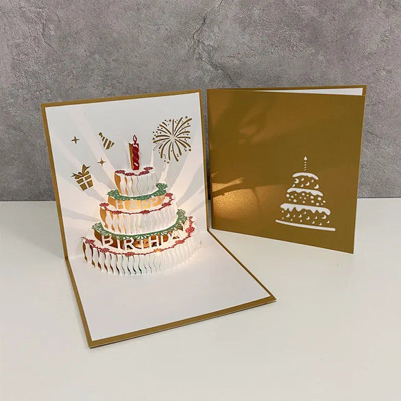 Birthday Greeting Card Music Light 3d 3d Cake Diy Handmade Gift High Sense Blessing Staff Card