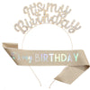 Birthday Hair Band Shoulder Belt Courtesy Belt Set Women's Headwear Hair Accessories Alloy Satin Glitter Cloth Electroplating Oil Dripping Hot Stamping