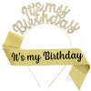 Birthday Hair Band Shoulder Belt Courtesy Belt Set Women's Headwear Hair Accessories Alloy Satin Glitter Cloth Electroplating Oil Dripping Hot Stamping