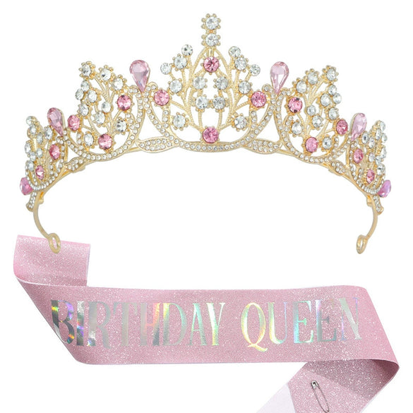 Birthday Party Crown Shoulder Strap Decorative Headdress Alloy Crystal Rhinestone Glitter Cloth Electroplating Hot Pet