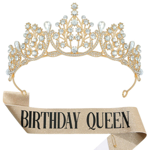 Birthday Party Crown Shoulder Strap Decorative Headdress Alloy Crystal Rhinestone Glitter Cloth Electroplating Hot Pet