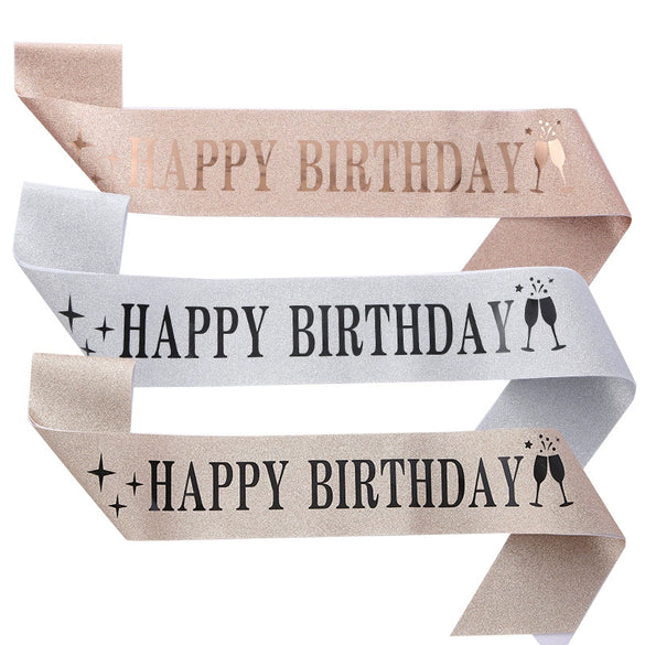 Birthday Shoulder Strap Dress Up Satin Cloth Bronzing Printing Ribbon Belt Galloon