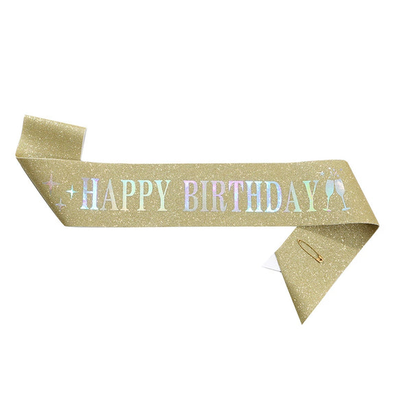 Birthday Shoulder Strap Dress Up Satin Cloth Bronzing Printing Ribbon Belt Galloon