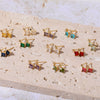 Birthstone Stud Earrings Geometric Style Titanium Steel Real Gold Electroplated For Women