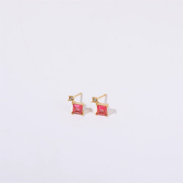 Birthstone Stud Earrings Geometric Style Titanium Steel Real Gold Electroplated For Women