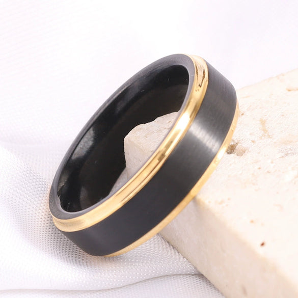 Black And Gold Brushed Tungsten Steel Geometric Ring Electroplated Unisex Fashion Jewelry Wholesale