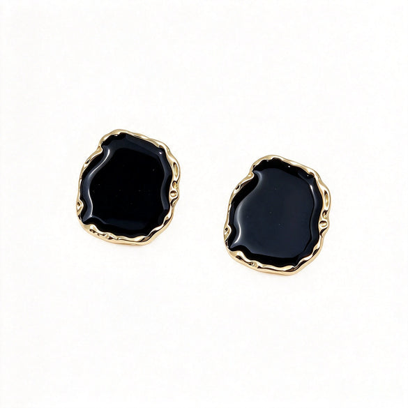 Black And Gold Geometric Drop Earrings And Ring Set Irregular Shape Polished Electroplated Iron Jewelry Accessories