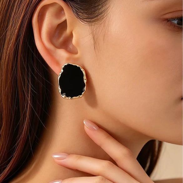 Black And Gold Geometric Drop Earrings And Ring Set Irregular Shape Polished Electroplated Iron Jewelry Accessories