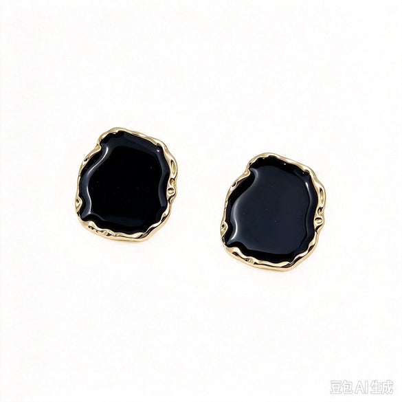 Black And Gold Geometric Drop Earrings And Ring Set Irregular Shape Polished Electroplated Iron Jewelry Accessories