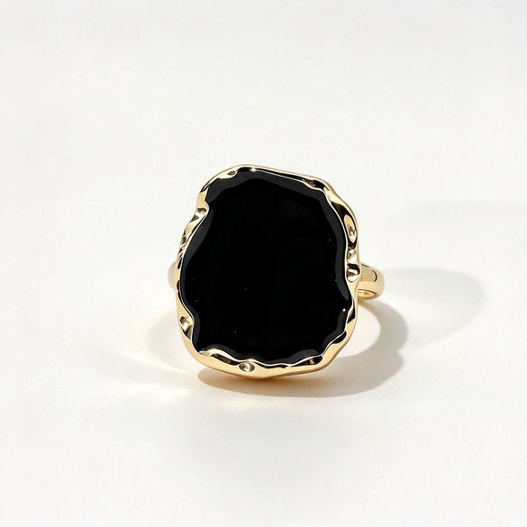 Black And Gold Geometric Drop Earrings And Ring Set Irregular Shape Polished Electroplated Iron Jewelry Accessories